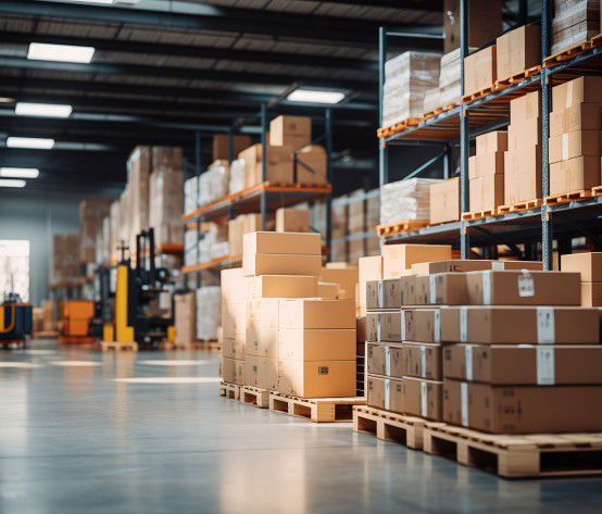 Items on pallets in the warehouse